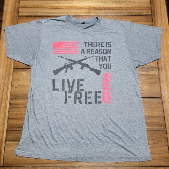 Military Retreat Effort SS Grey Tee "...Live Free" - Size Large - Picture 1 of 5